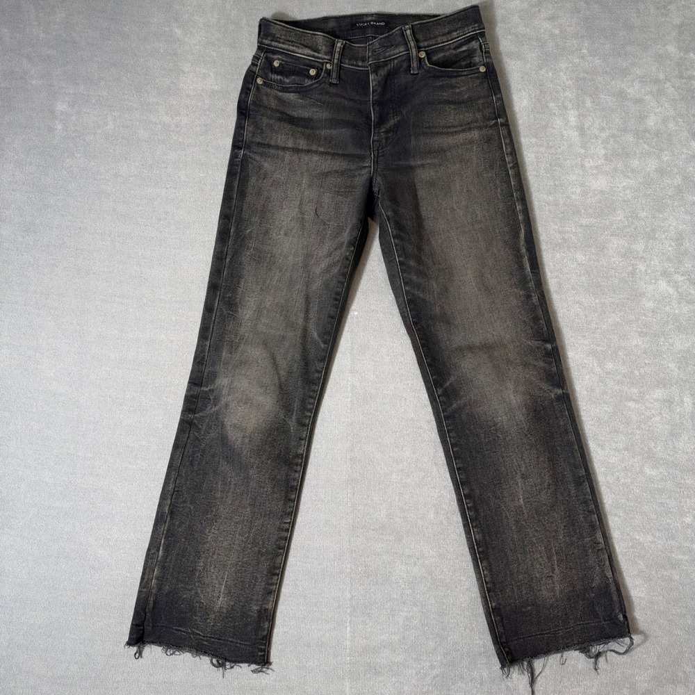 Lucky Brand Zoe High Rise Straight Jeans Black Raw Hem 4/27 A Faded Wash